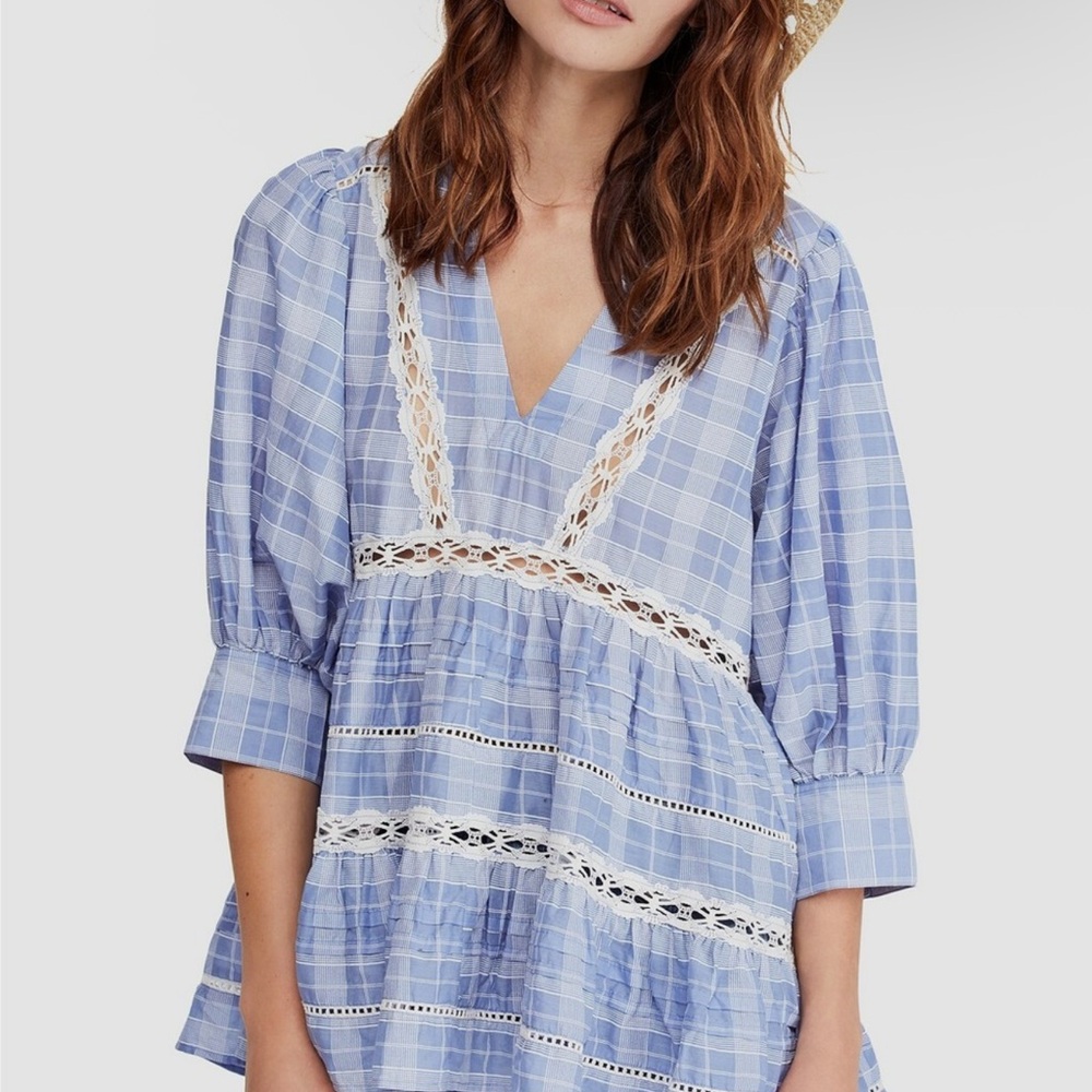 Free People Time Out Lace Chambray Detailed Blouse